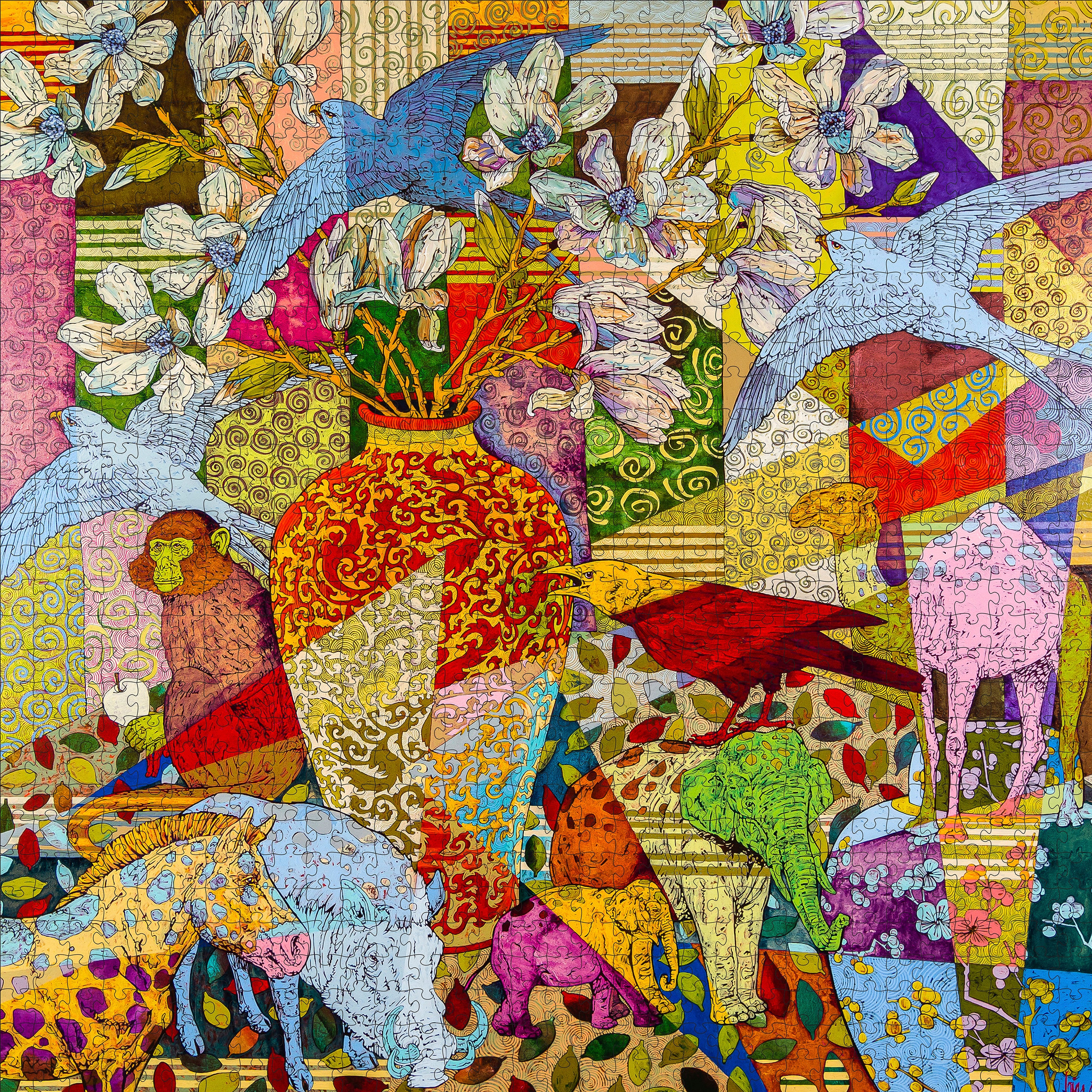 pomegranate-grant-leier-quilt-puzzle-1000-teile-tiere-blumen image 2