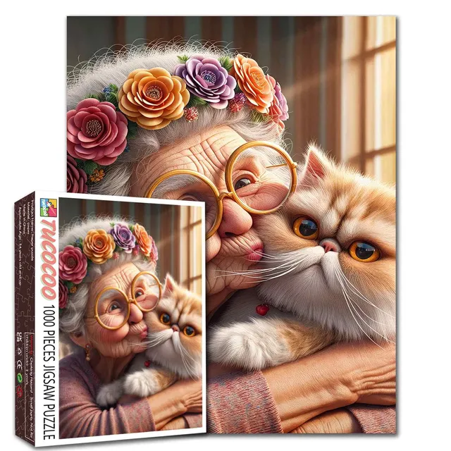 tucocoo-grandma-and-cat-hug-puzzle-1000-teile-katze image 1