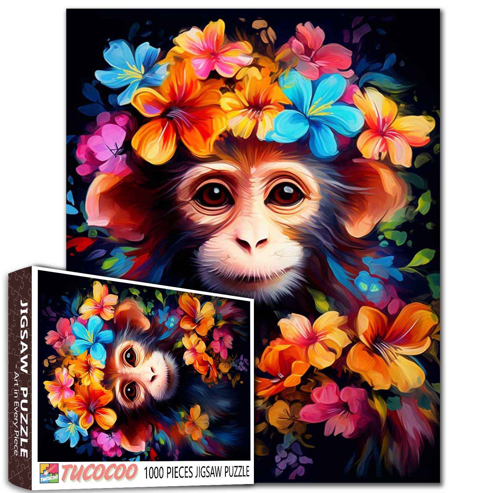 tucocoo-jigsaw-puzzles-affe-mit-blumenkranz-puzzle-1000-teile image 1