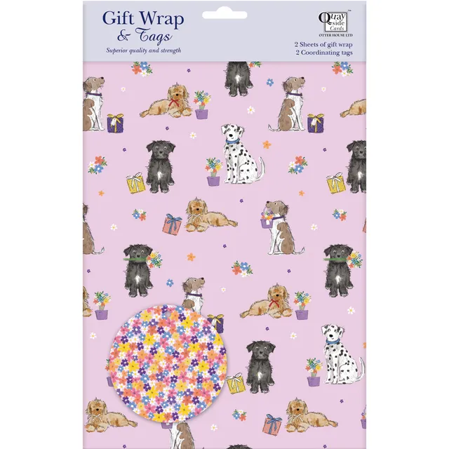 otter-house-flower-pups-geschenkpapier-2-bogen-2-anh-nger image 1