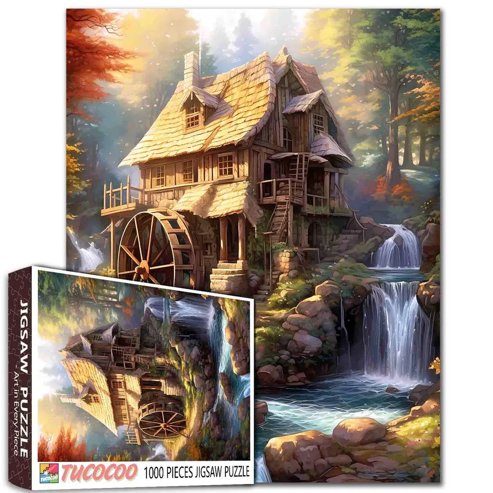 tucocoo-jigsaw-puzzles-rustic-cabin-forest-waterwheel-puzzle-1000-teile image 1