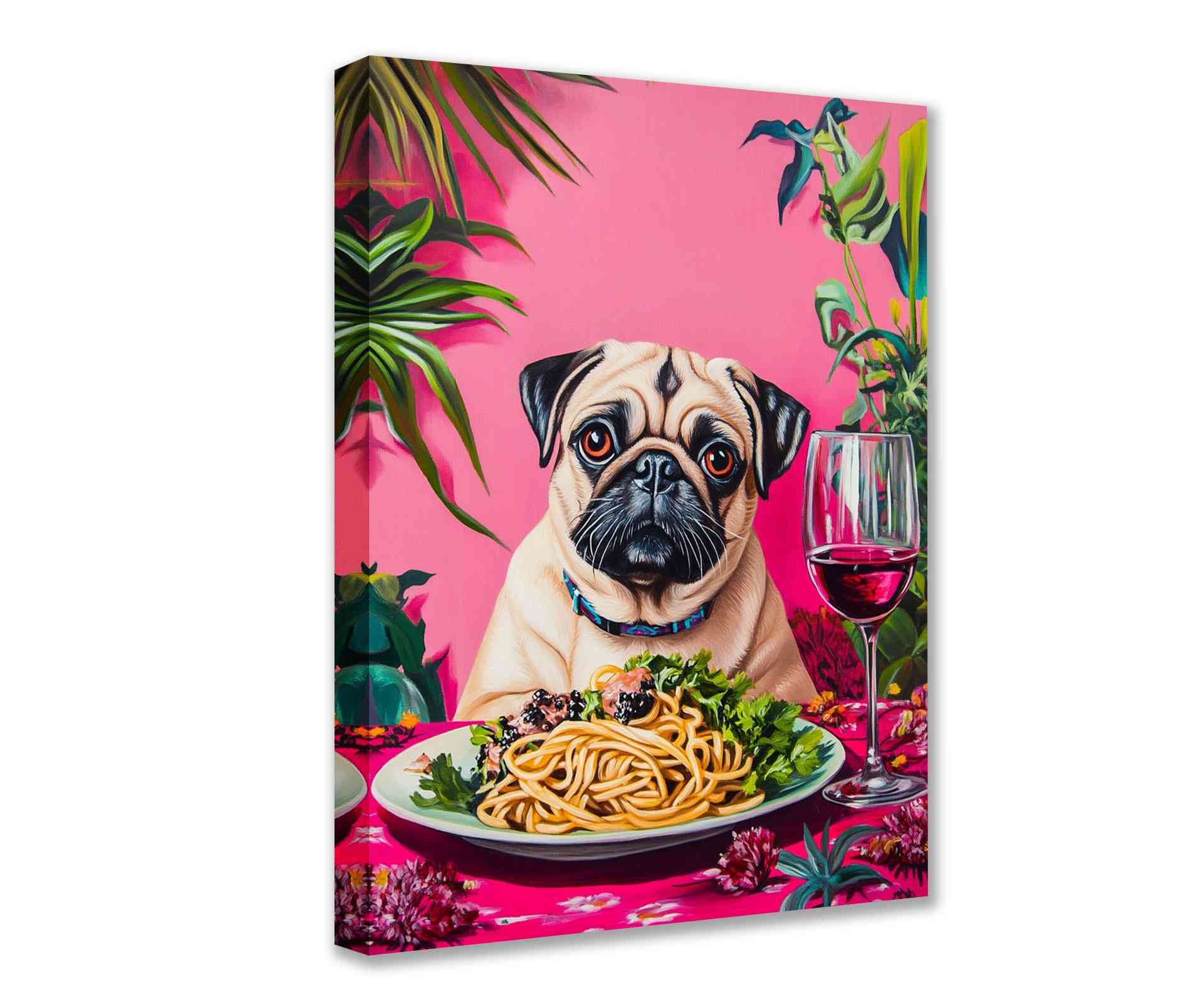 tucocoo-canvas-wall-art-elegant-pug-dining-with-pasta-leinwandbild-mops image 1