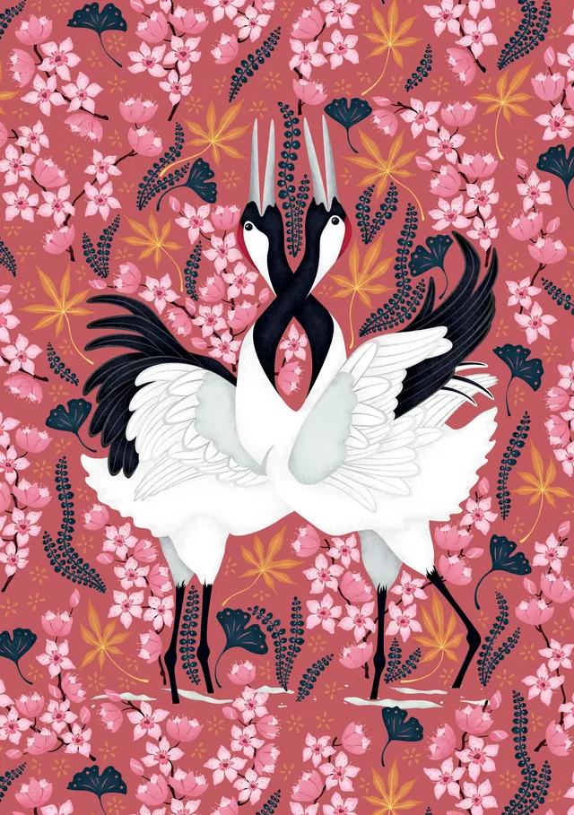 pomegranate-blank-notecards-catherine-marion-cranes-kranich-klappkarte image 1