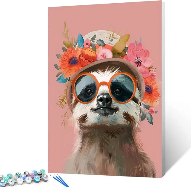 tucocoo-sloth-sunglass-hat-malen-nach-zahlen-40x50-faultier image 1