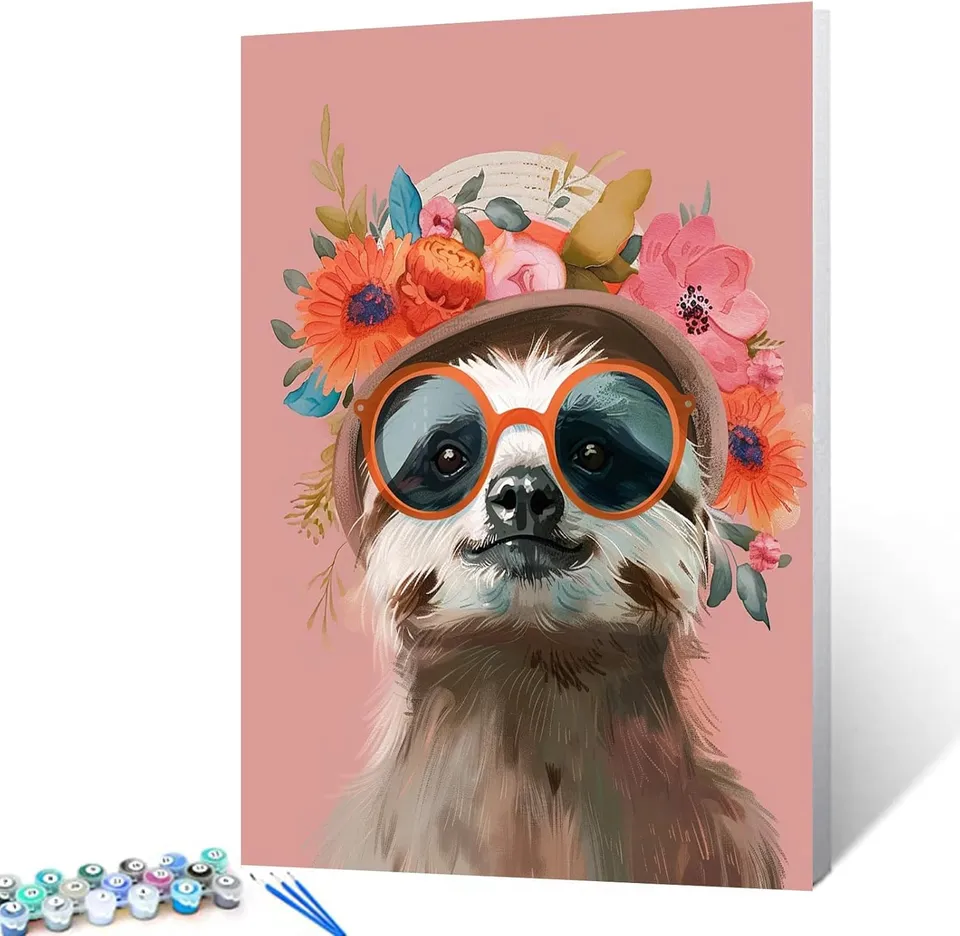 tucocoo-sloth-sunglass-hat-malen-nach-zahlen-40x50-faultier image 1