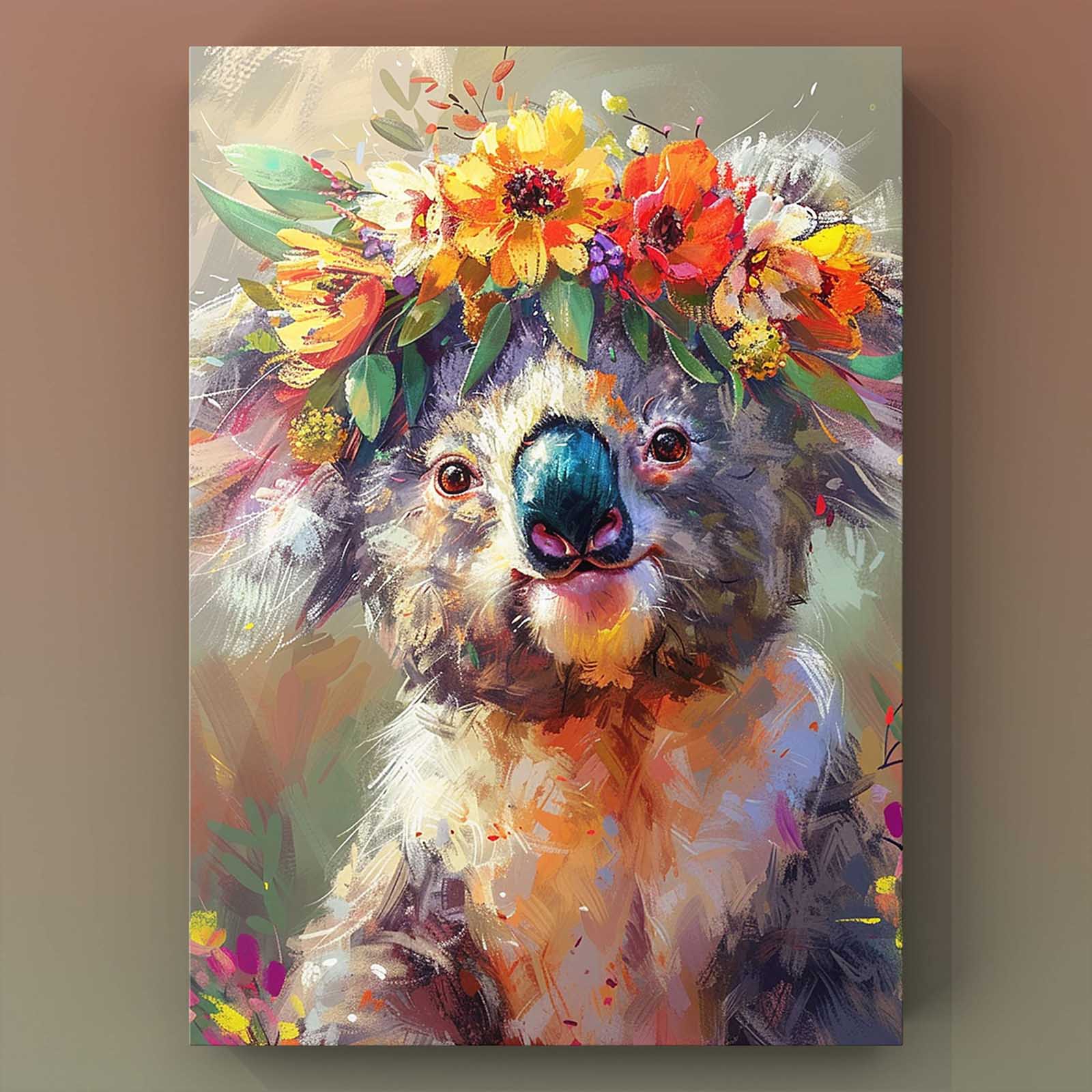tucocoo-koala-mit-bl-tenkranz-leinwandbild-30x40-cm-gerahmt image 2