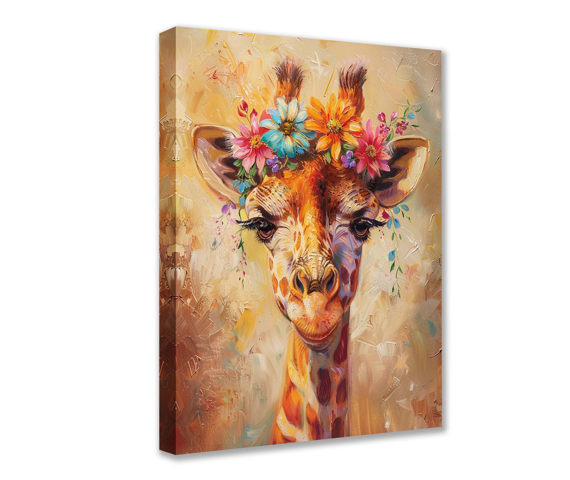 tucocoo-giraffe-mit-blumenkranz-leinwandbild-30x40-ungerahmt image 1