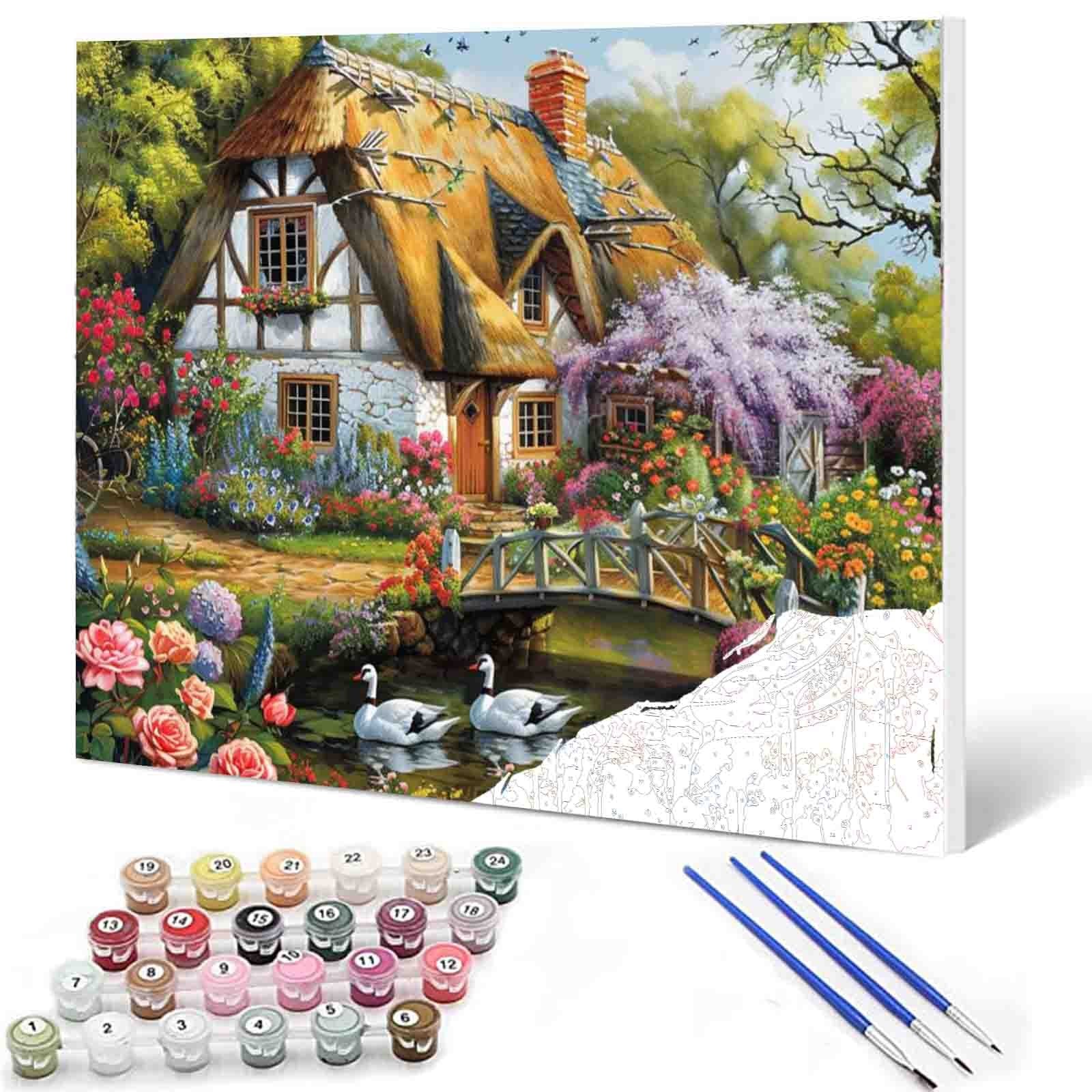 tucocoo-paint-by-numbers-cottage-garden-swans-malbild-40x50 image 1
