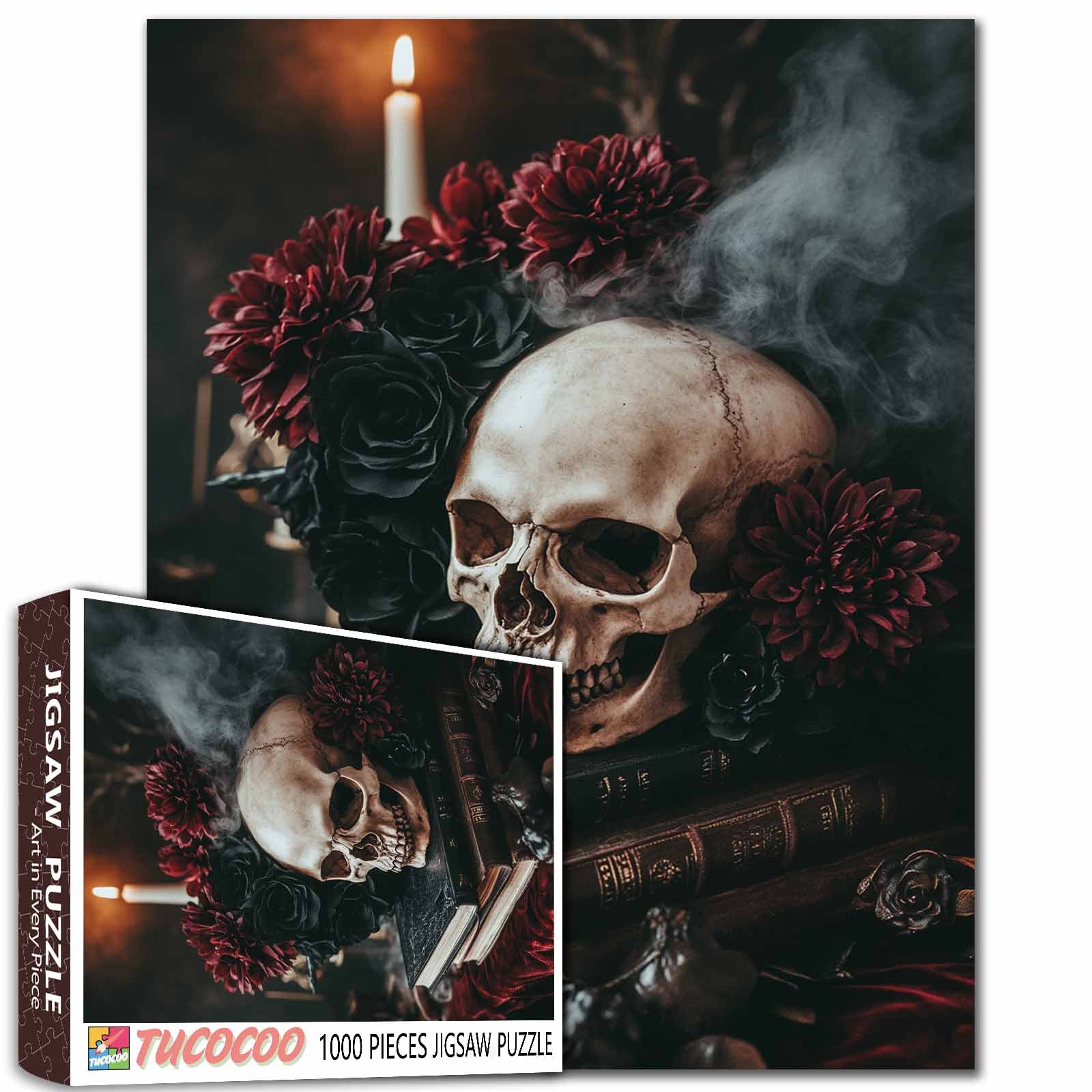 tucocoo-skull-roses-candlelight-puzzle-1000-teile-totenkopf image 1