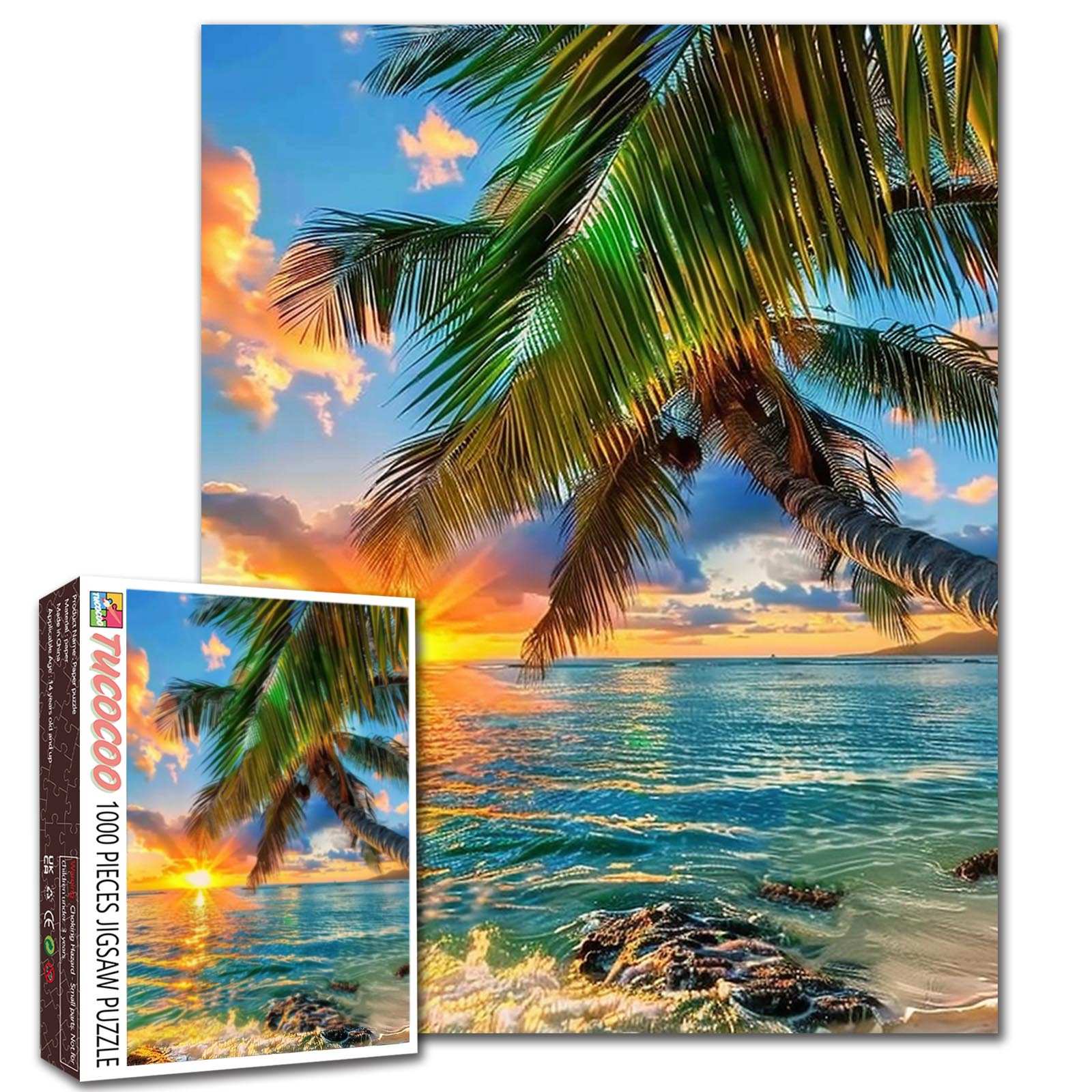 tucocoo-tropical-palm-sunset-shore-puzzle-1000-teile-strand image 1