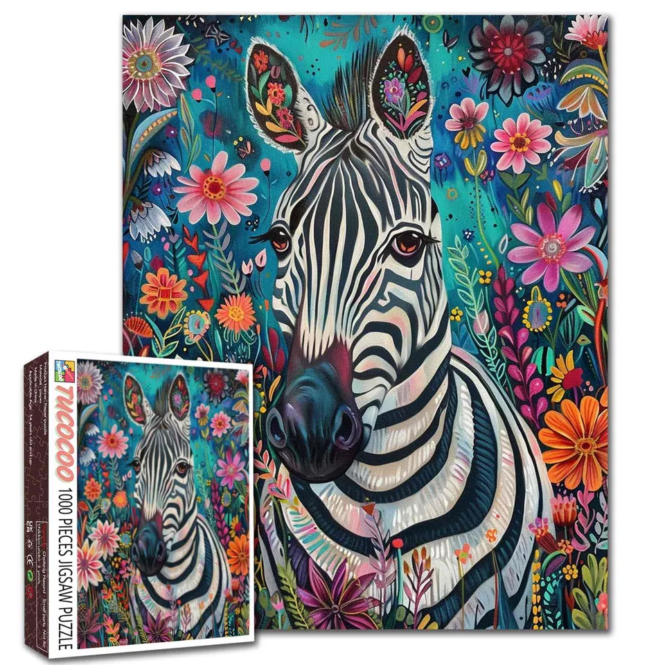 tucocoo-jigsaw-puzzles-floral-zebra-portrait-puzzle-1000-teile-tiere image 1
