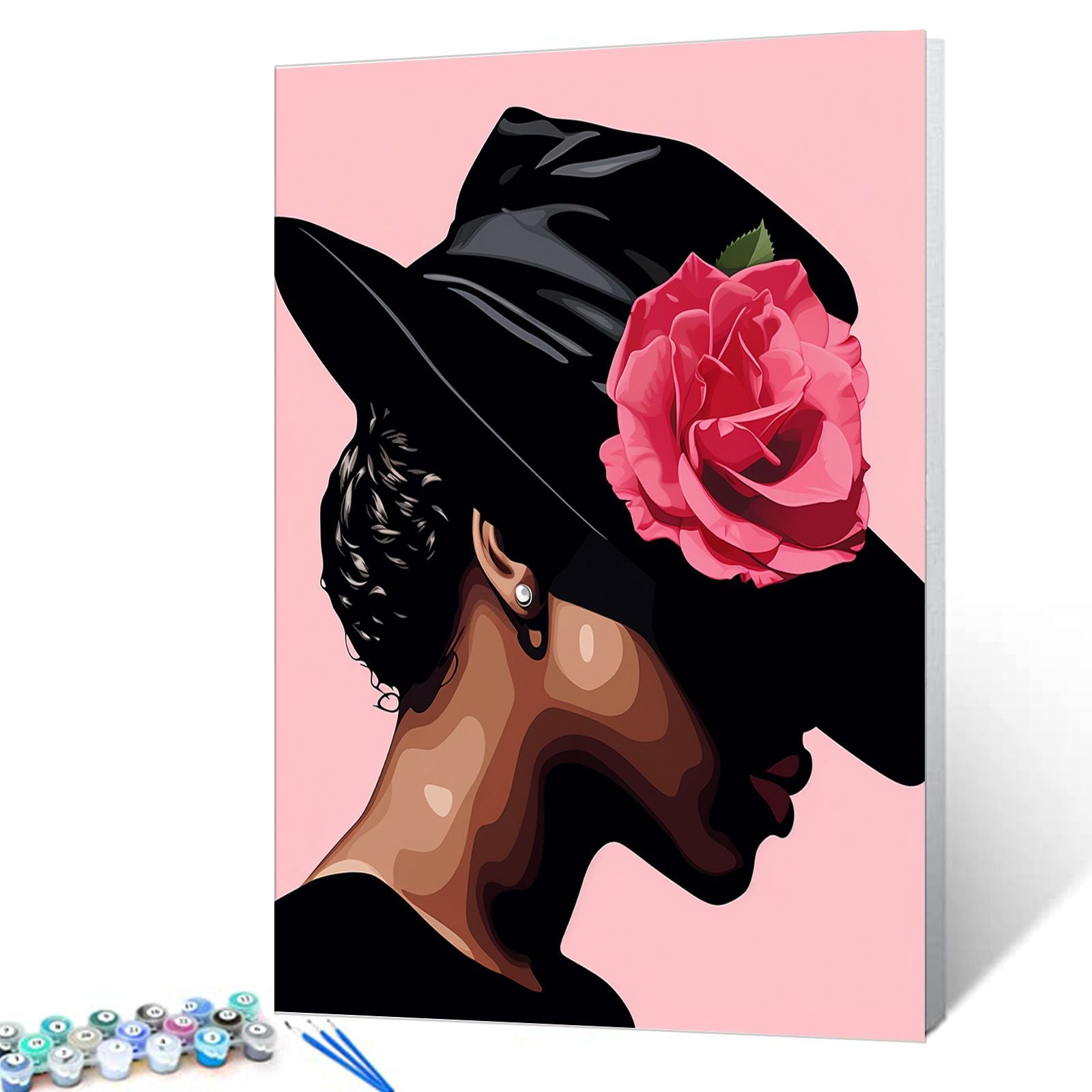 tucocoo-graceful-black-hat-floral-portrait-malen-nach-zahlen image 1