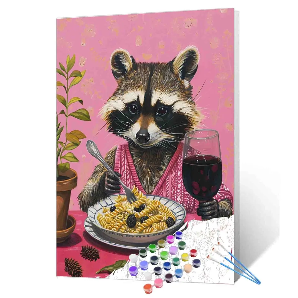 tucocoo-gourmet-raccoon-dinner-malen-nach-zahlen-ohne-rahmen image 1