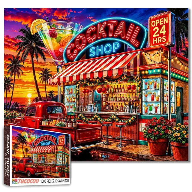 tucocoo-jigsaw-neon-cocktail-sunset-bar-puzzle-1000-teile-landschaft image 1
