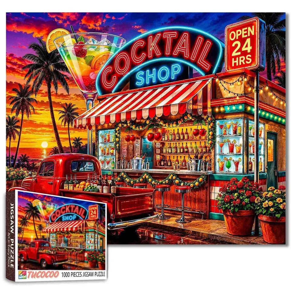 tucocoo-jigsaw-neon-cocktail-sunset-bar-puzzle-1000-teile-landschaft image 1
