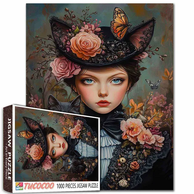 tucocoo-victorian-lady-cat-puzzle-1000-teile-blumen image 1