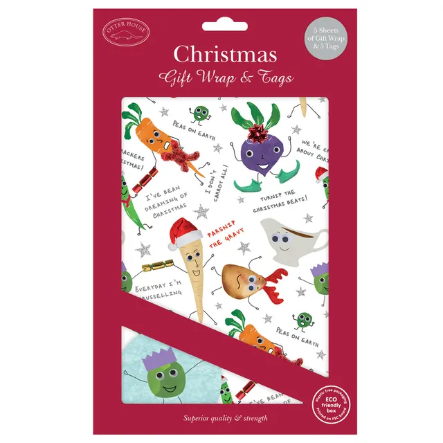 otter-house-festive-veggies-weihnachtspapier-5-bogen-tags image 1
