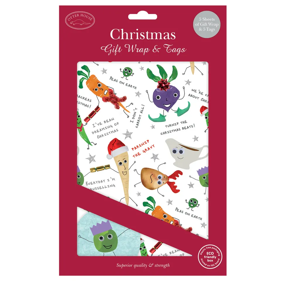 otter-house-festive-veggies-weihnachtspapier-5-bogen-tags image 1