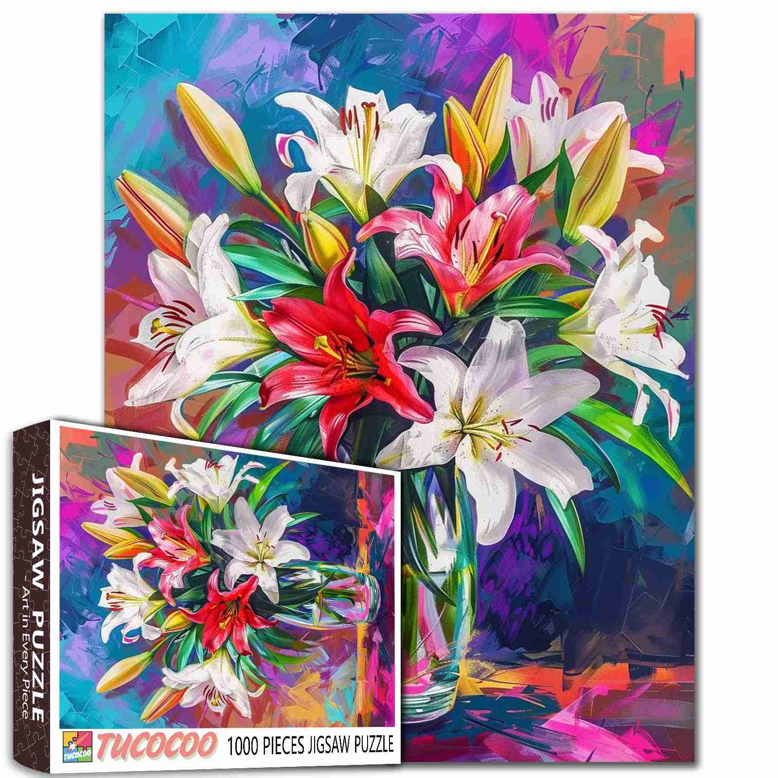 tucocoo-blooming-lilies-puzzle-1000-teile-lilien-glasvase image 1