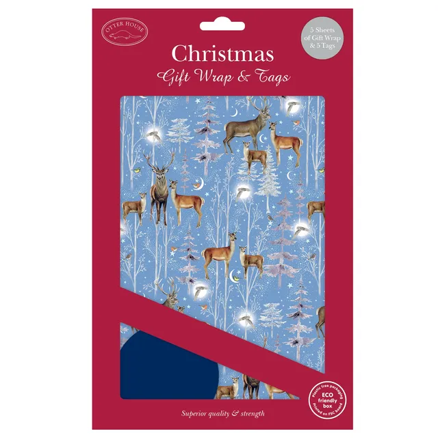 otter-house-winter-visitors-geschenkpapier-5-bogen-5-anh-nger image 1