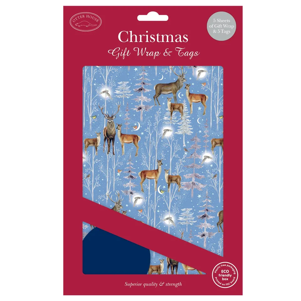 otter-house-winter-visitors-geschenkpapier-5-bogen-5-anh-nger image 1