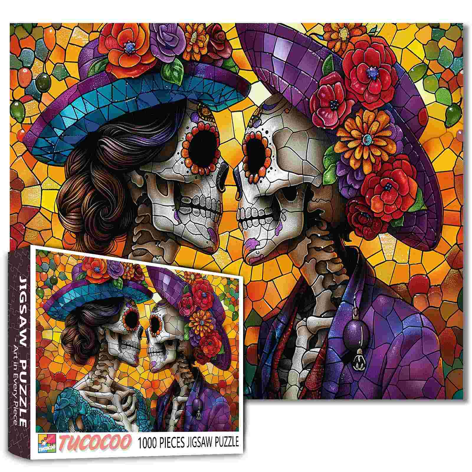tucocoo-romantic-skeletons-puzzle-1000-teile-buntglas image 1