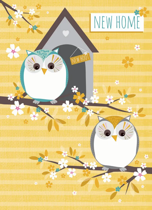 otter-house-new-home-owls-on-branches-einzugskarte-eulen image 1