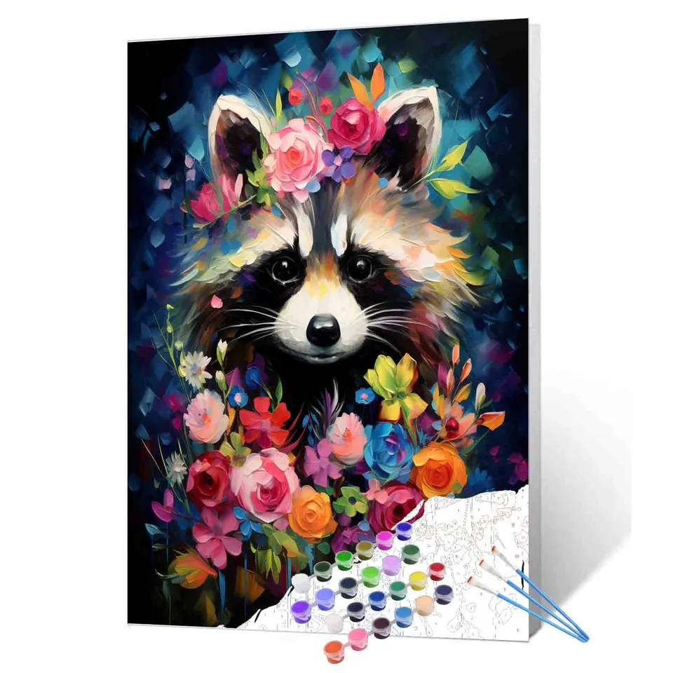 tucocoo-raccoon-floral-malen-nach-zahlen-40x50-ohne-rahmen image 1