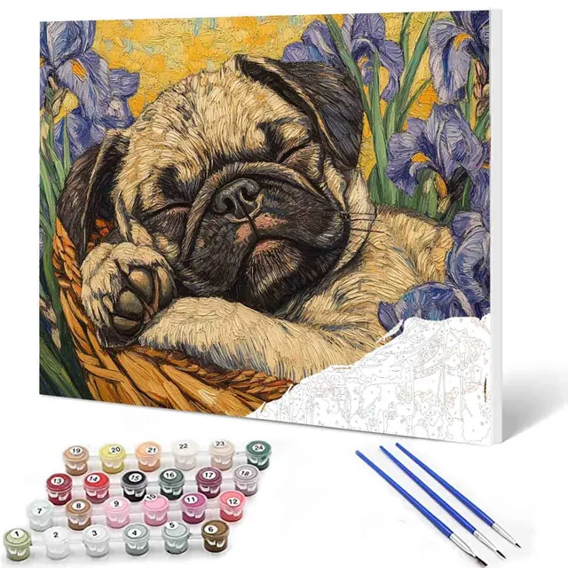 tucocoo-sleeping-pug-in-basket-malen-nach-zahlen-40x50-ohne-rahmen image 1