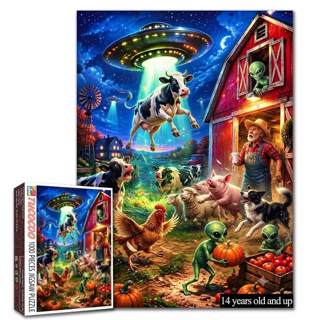 tucocoo-alien-farm-cow-abduction-puzzle-1000-teile-ufo image 1