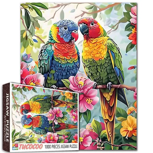 tucocoo-colorful-parrots-on-branch-puzzle-1000-teile-papagei image 1