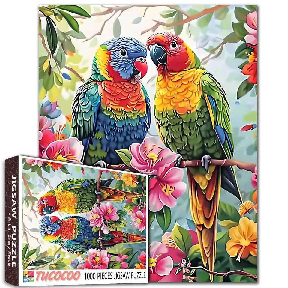 tucocoo-colorful-parrots-on-branch-puzzle-1000-teile-papagei image 1