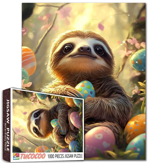 tucocoo-sloth-easter-eggs-puzzle-1000-teile-faultier image 1