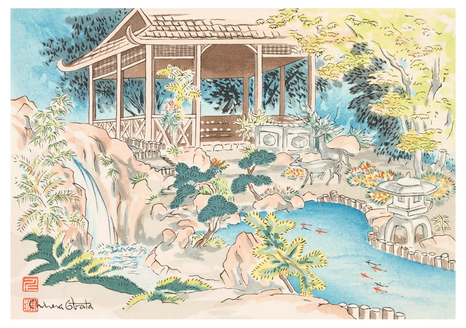 pomegranate-blank-notecards-obata-klappkarte-the-tea-house image 1