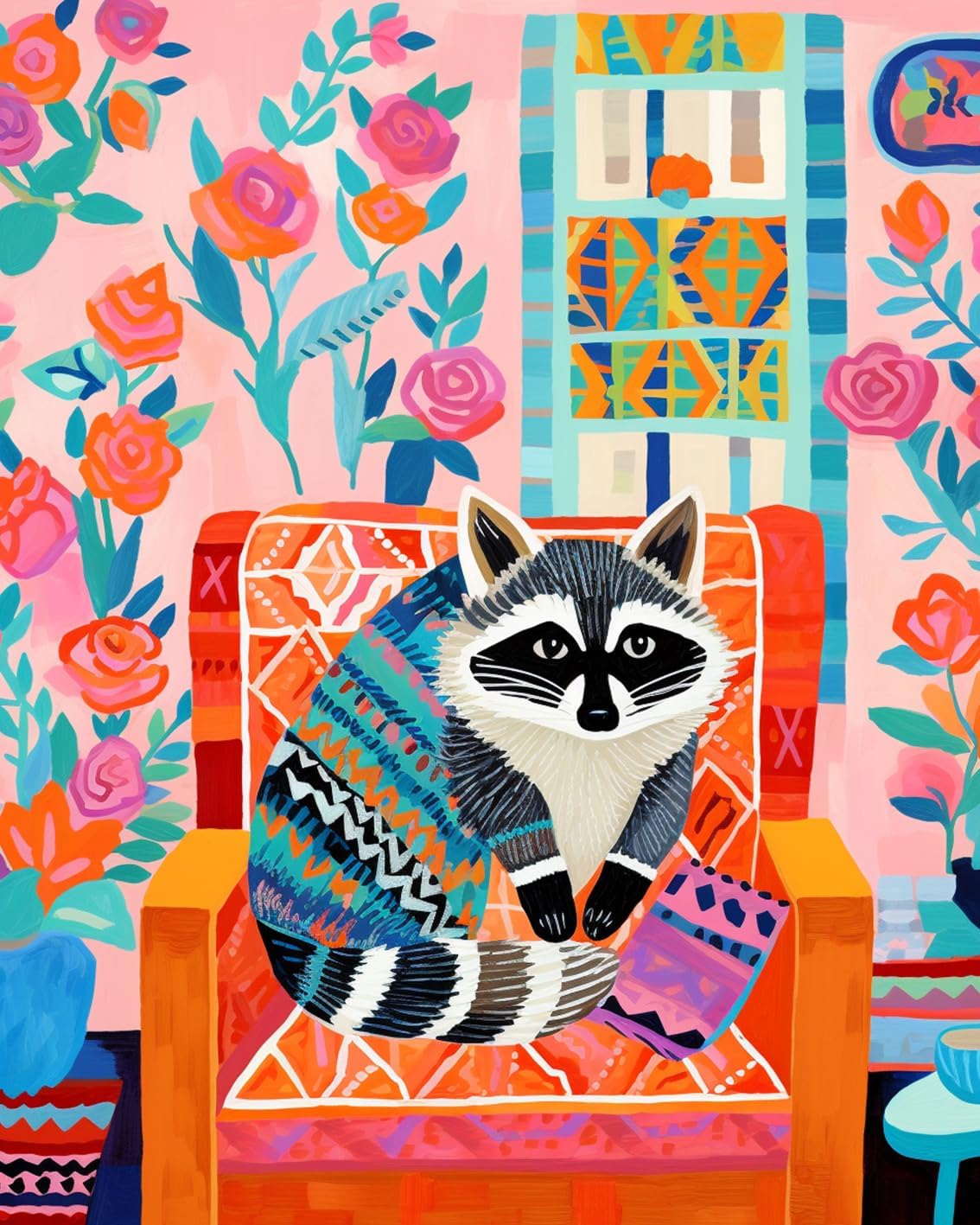 tucocoo-paint-by-numbers-raccoon-on-chair-bild-40x50cm-tiere image 2