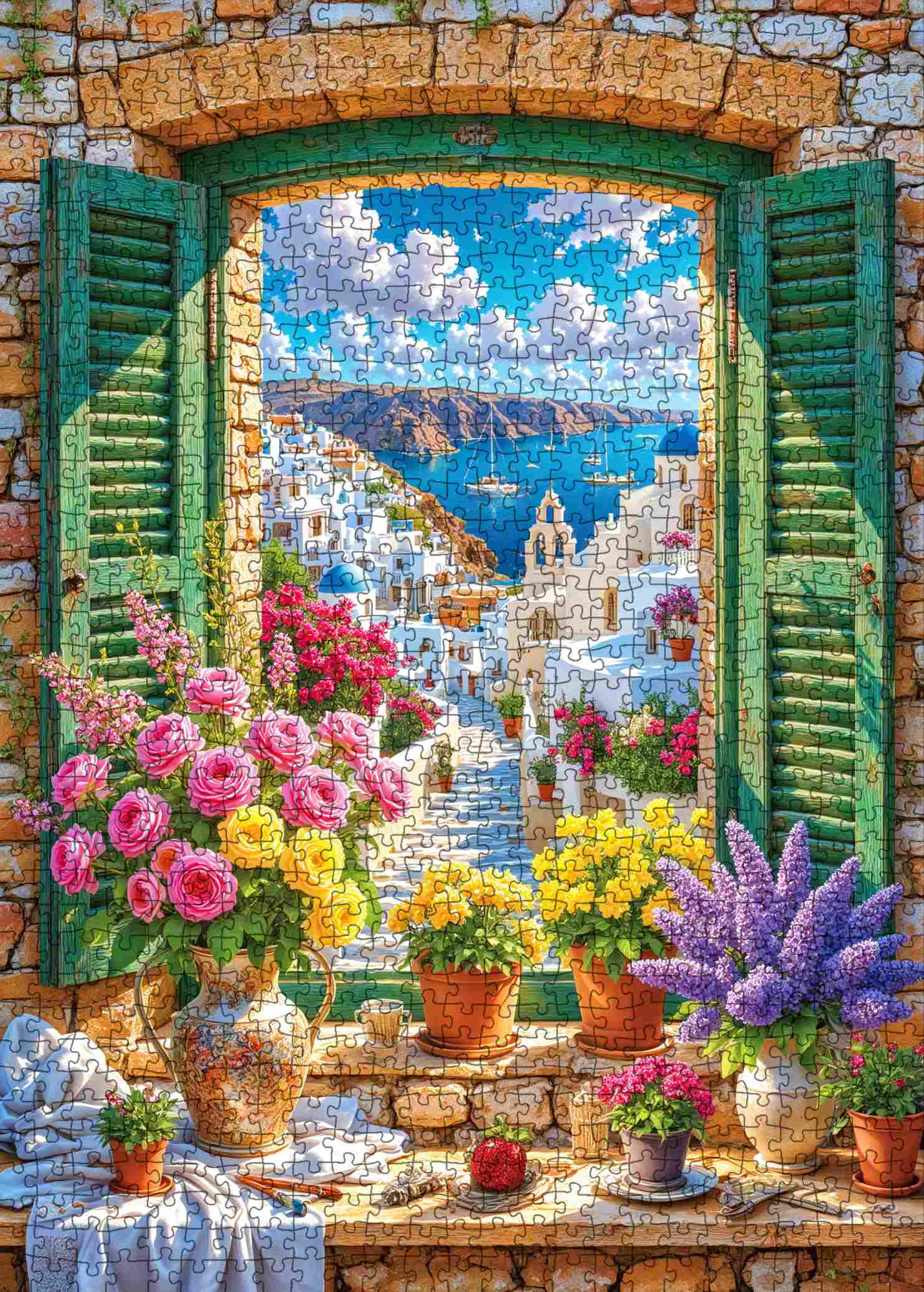 tucocoo-santorini-window-view-puzzle-1000-teile-blumenmotiv image 2