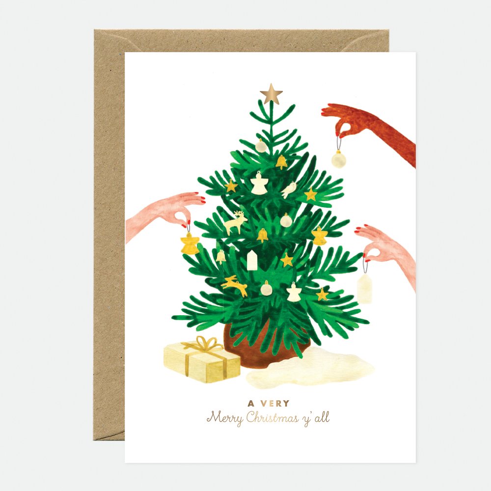 all-the-ways-to-say-xmas-tree-chic-weihnachtskarte-a6-gold image 1