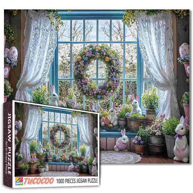 tucocoo-jigsaw-puzzles-easter-bunny-garden-window-puzzle-1000-teile image 1