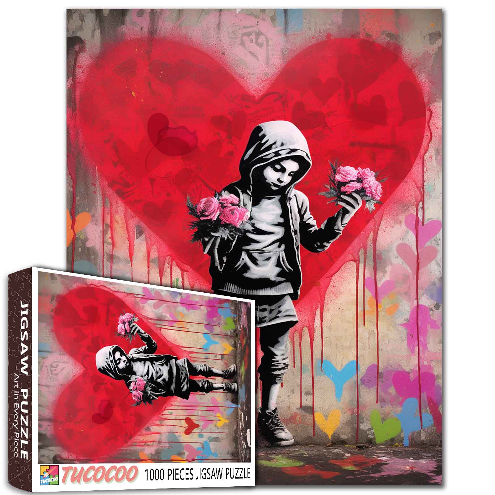 tucocoo-girl-holding-roses-puzzle-1000-teile-herz-graffiti image 1