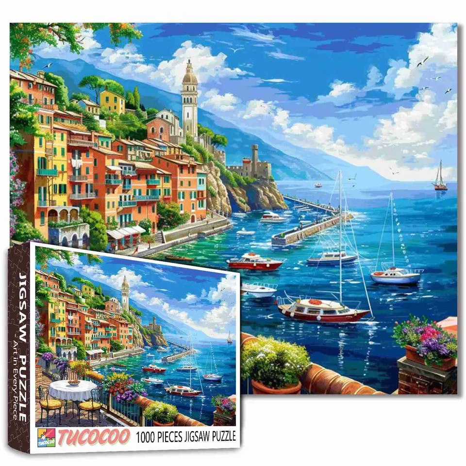 tucocoo-seaside-island-town-puzzle-1000-teile-meer-hafen image 1