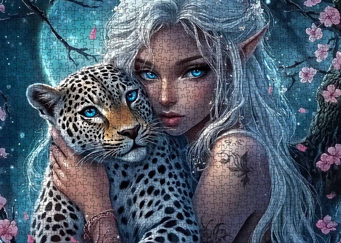 tucocoo-moonlit-elf-and-leopard-puzzle-1000-teile-fantasy image 2