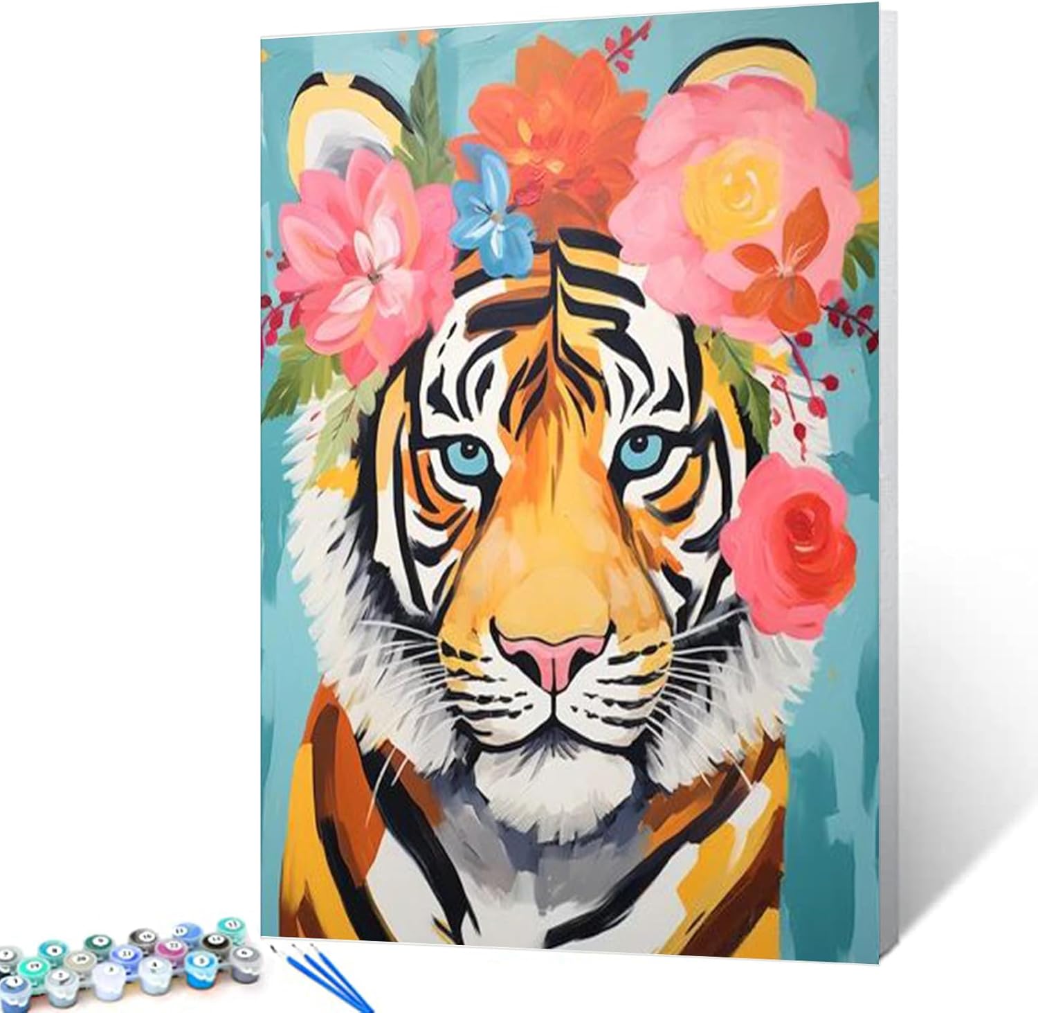 tucocoo-paint-by-numbers-tiger-blumenkranz-malset-40x50 image 1