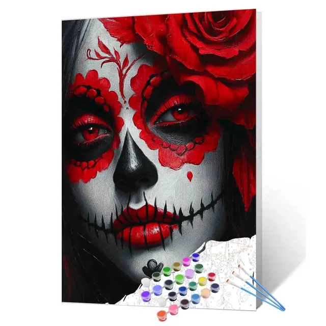 tucocoo-paint-by-numbers-red-rose-sugar-skull-malen-nach-zahlen-40x50 image 1