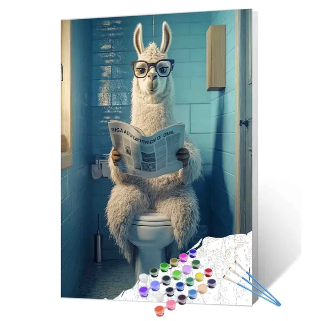 tucocoo-paint-by-numbers-llama-toilet-reader-malbild-40x50-ohne-rahmen image 1