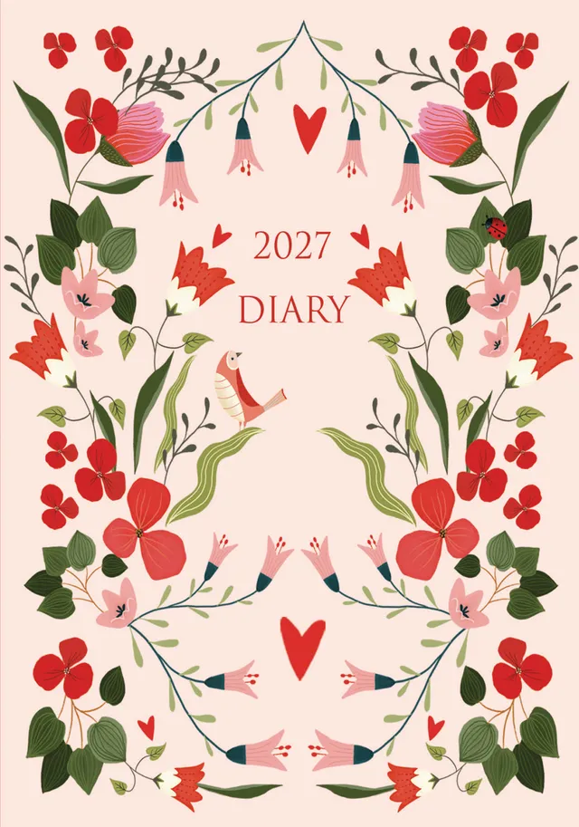 otter-house-fashion-diary-terminkalender-2027-a6-pink-bird-floral image 1