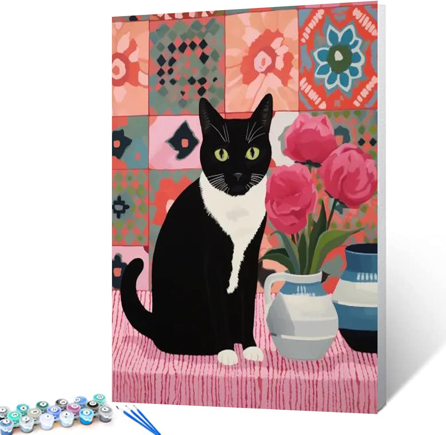 tucocoo-paint-katze-auf-rosa-teppich-malen-nach-zahlen-40x50 image 1