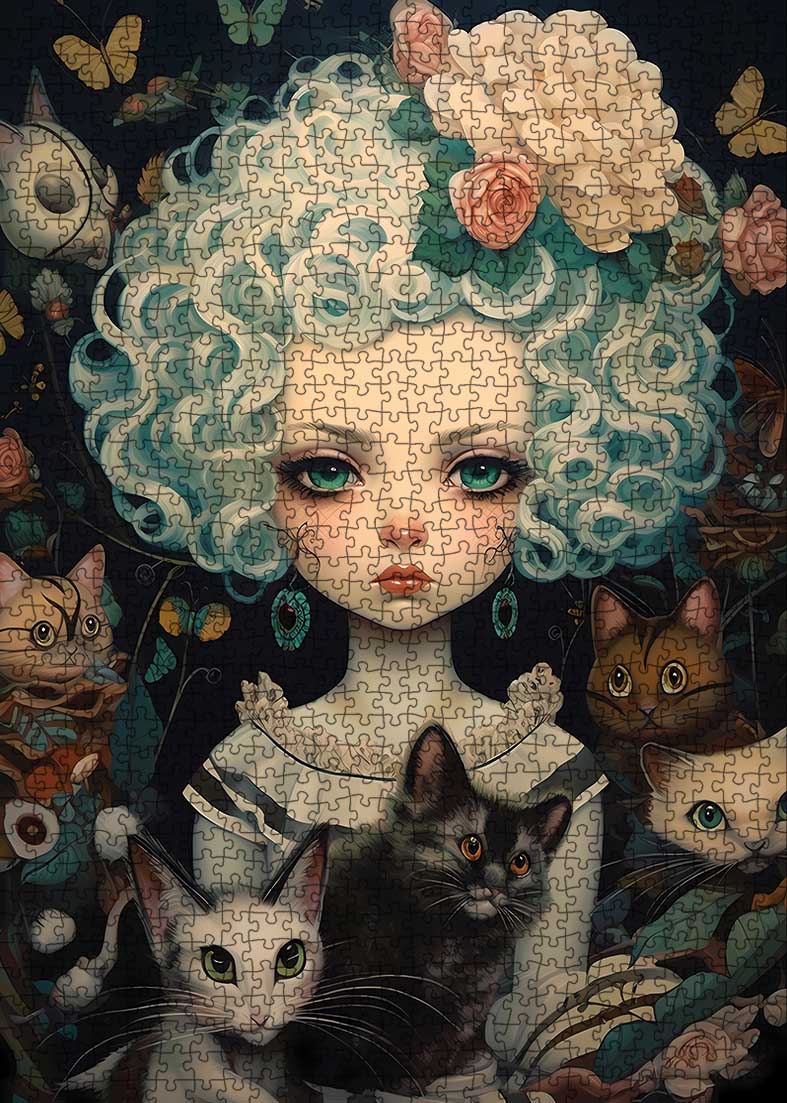 tucocoo-curly-haired-girl-with-cats-puzzle-1000-teile-katzen image 2