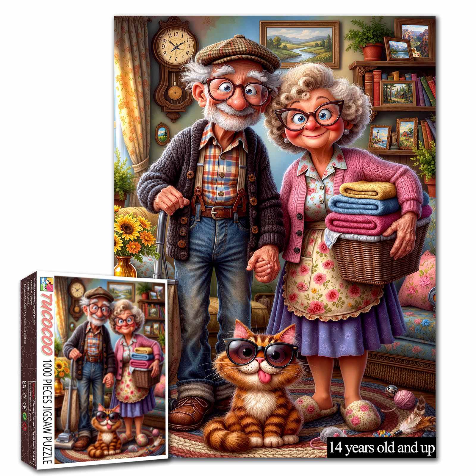 tucocoo-cozy-grandma-grandpa-cat-puzzle-1000-teile-familie image 1