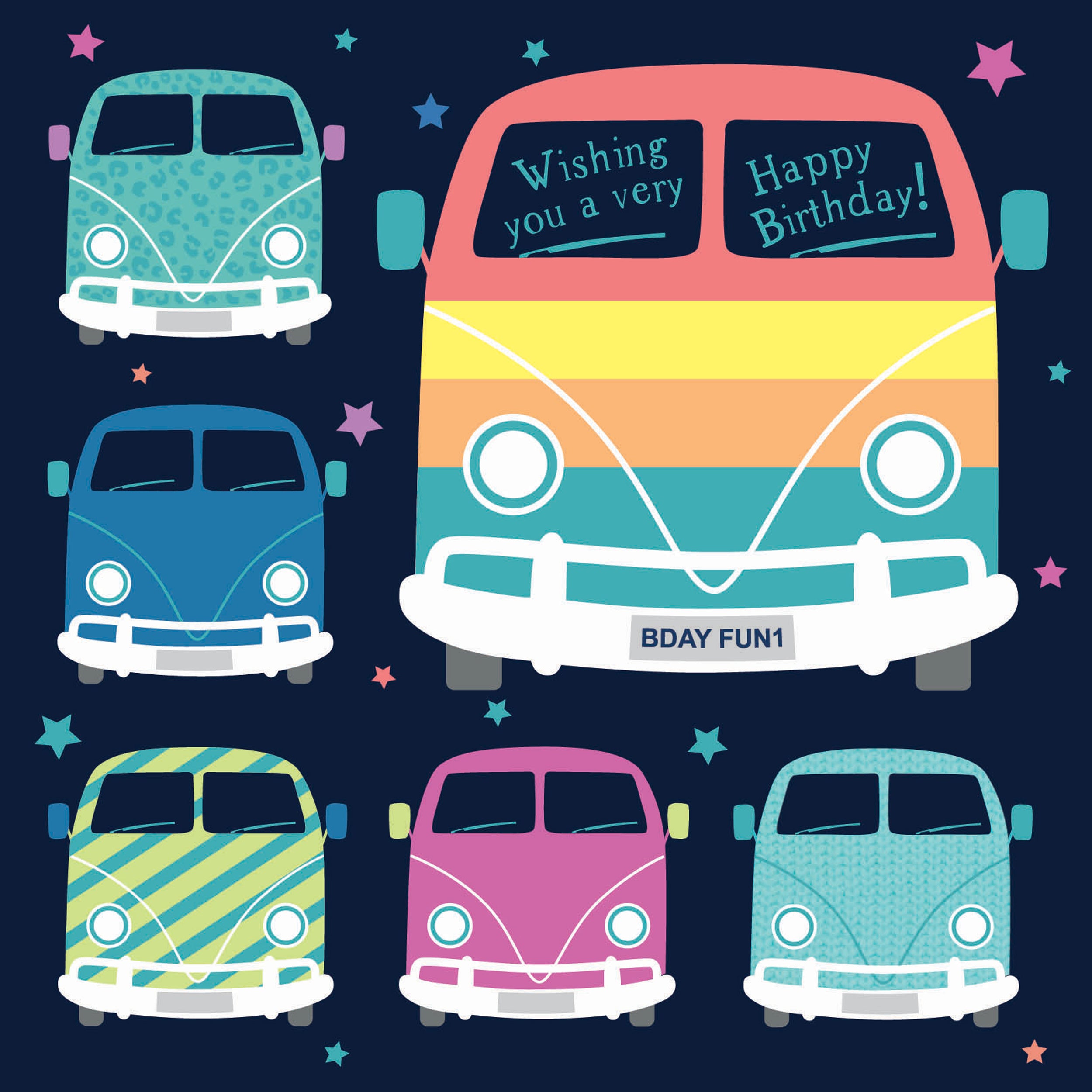 otter-house-pattern-campervans-geburtstagskarte-bunt image 1