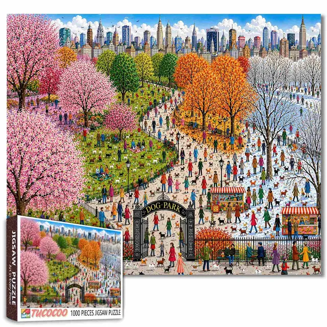 tucocoo-four-seasons-city-dog-park-puzzle-1000-teile-hunde image 1